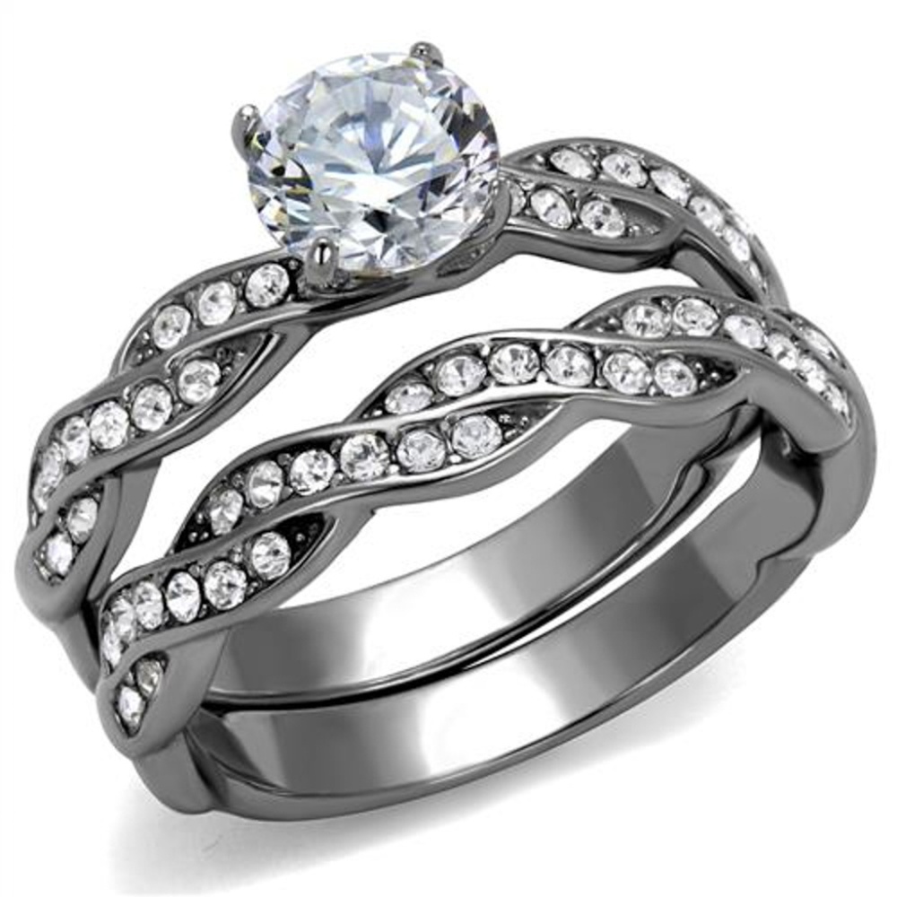 1.78 Ct Zirconia  Stainless Steel Wedding Ring Set